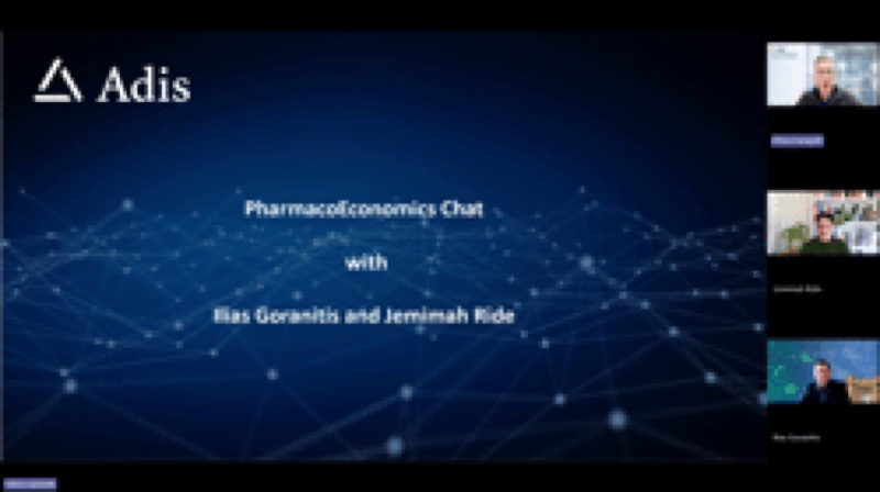 Still from the PharmacoEconomics Chat episode with Ilias Goranitis and Jemimah Ride.